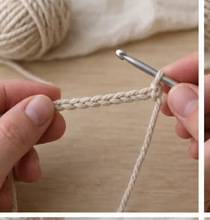 Oatmeal foundation chain beginning a crochet baby bootie sole