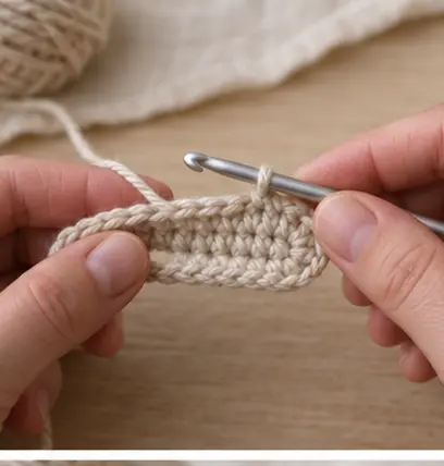Crocheting around both sides of a baby bootie foundation chain