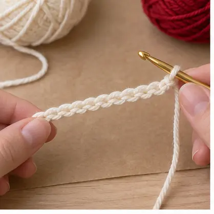Cream foundation chain for a crochet candy cane sleeve