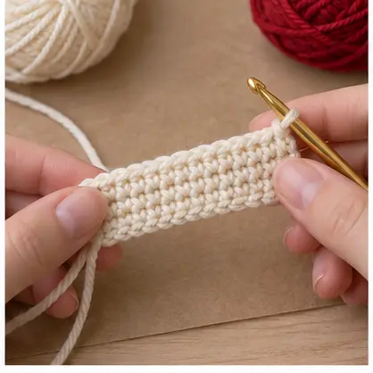 First cream crochet rows of a candy cane sleeve
