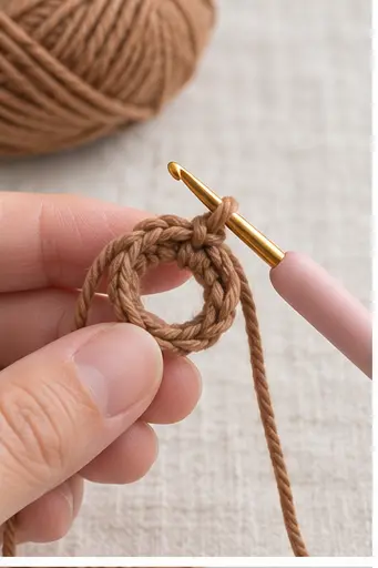 Brown yarn and the beginning of the capybara head