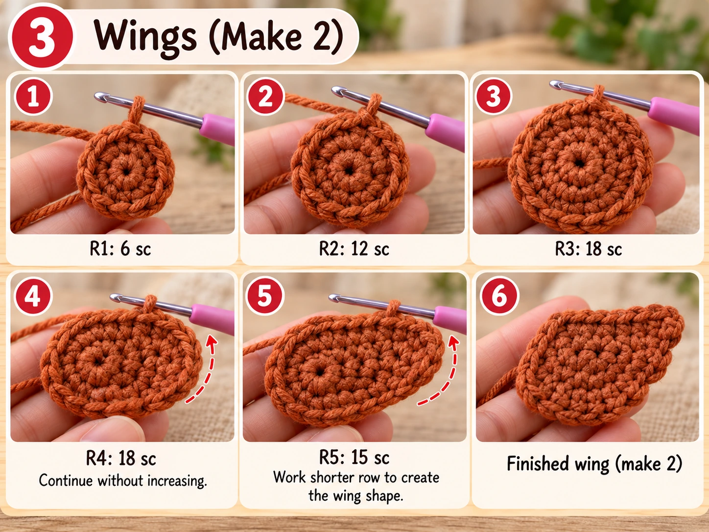 Crochet chicken wings step by step make two