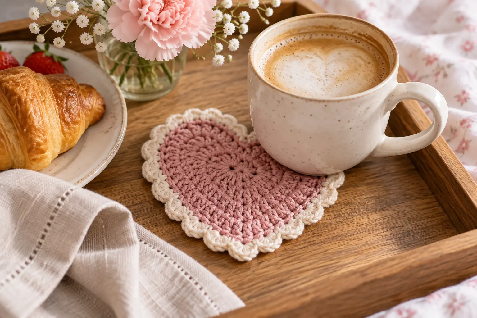 Crochet heart coaster