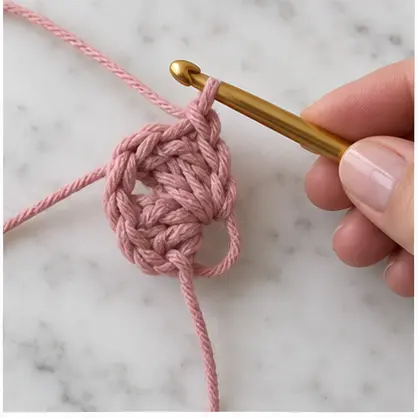 First tall stitches forming one crochet heart lobe