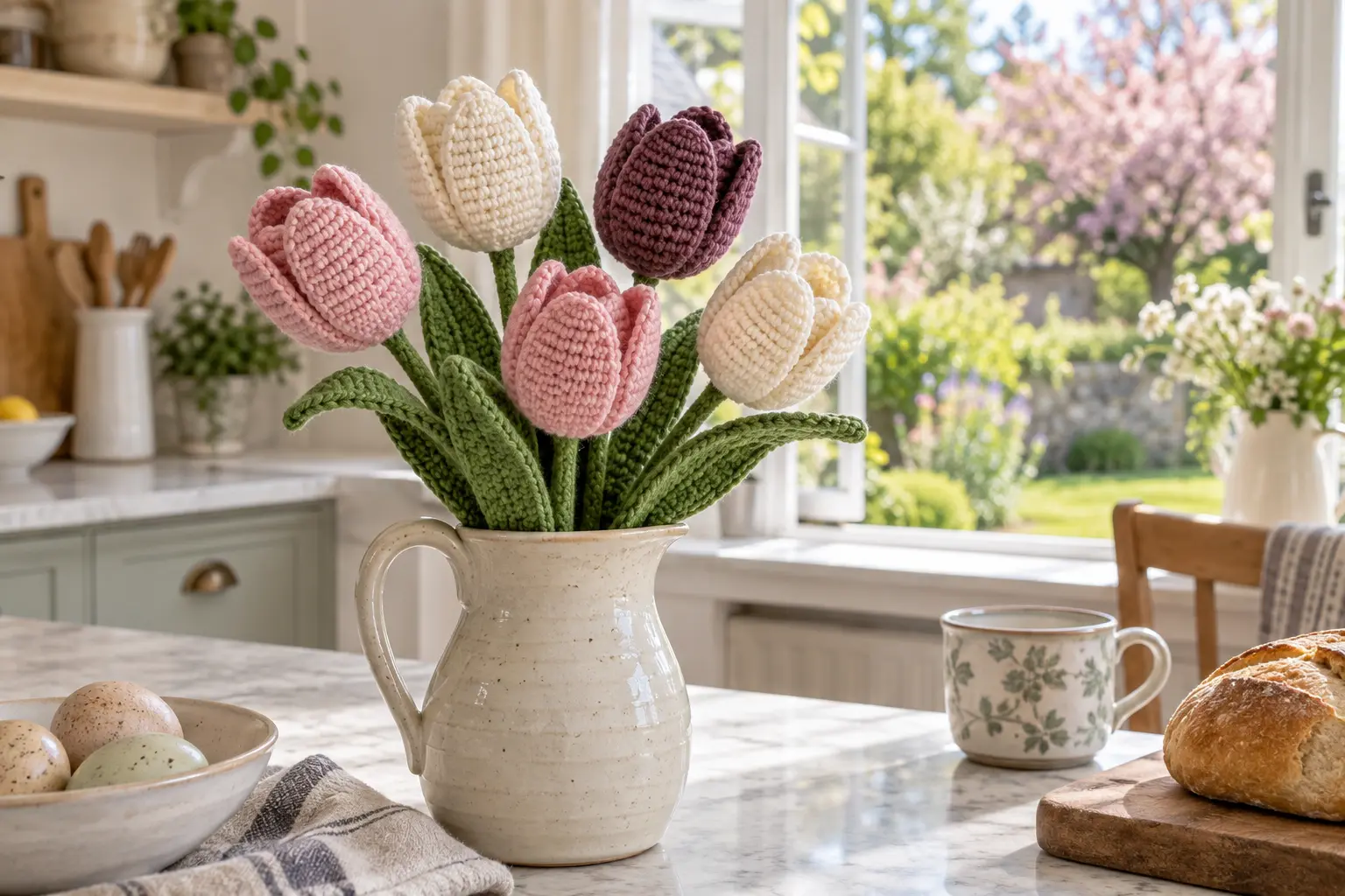 Handmade crochet tulip bouquet