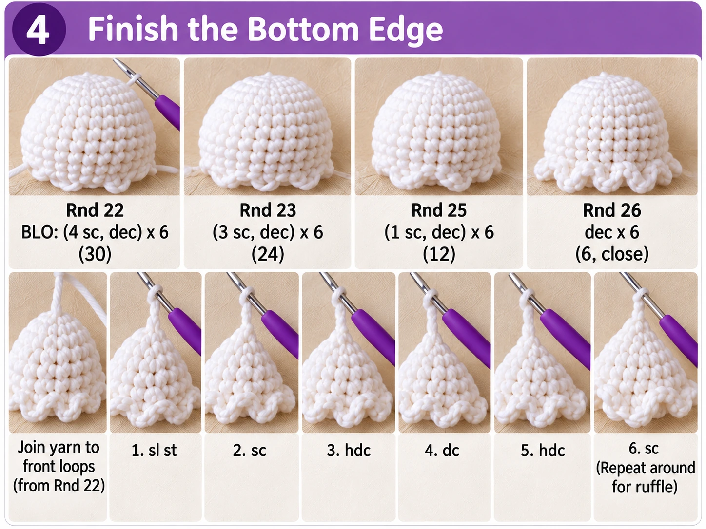How to finish the crochet ghost bottom edge and ruffle