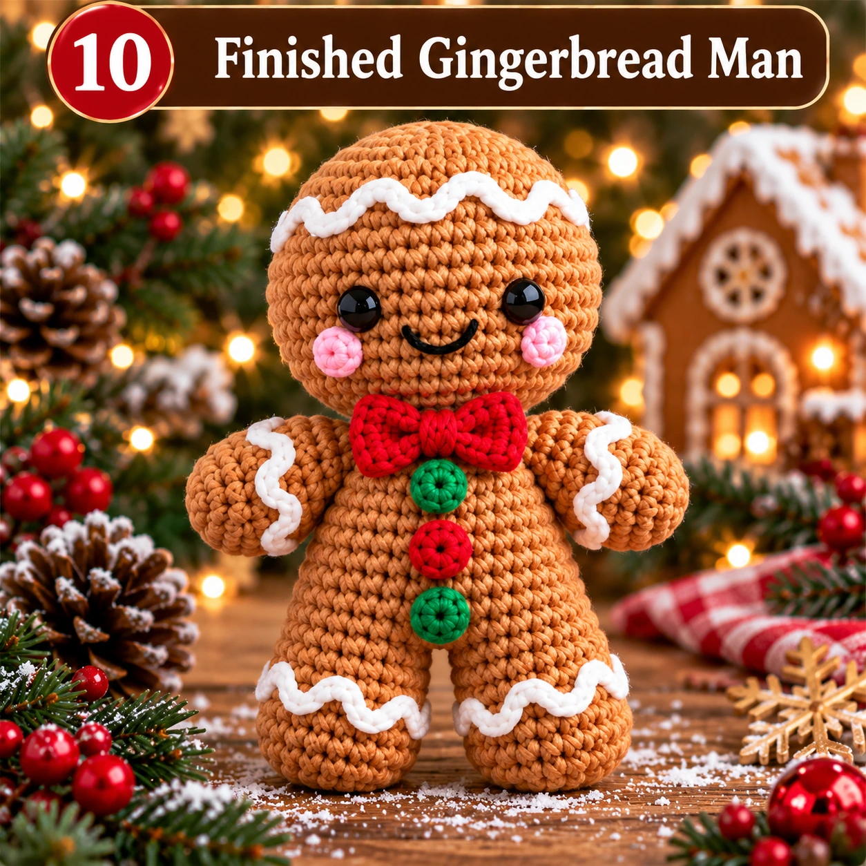 Finished crochet gingerbread man amigurumi