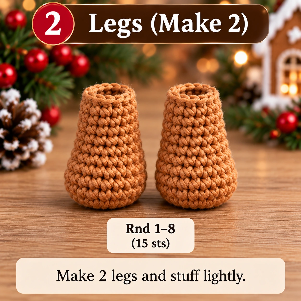 Crochet gingerbread man legs step by step
