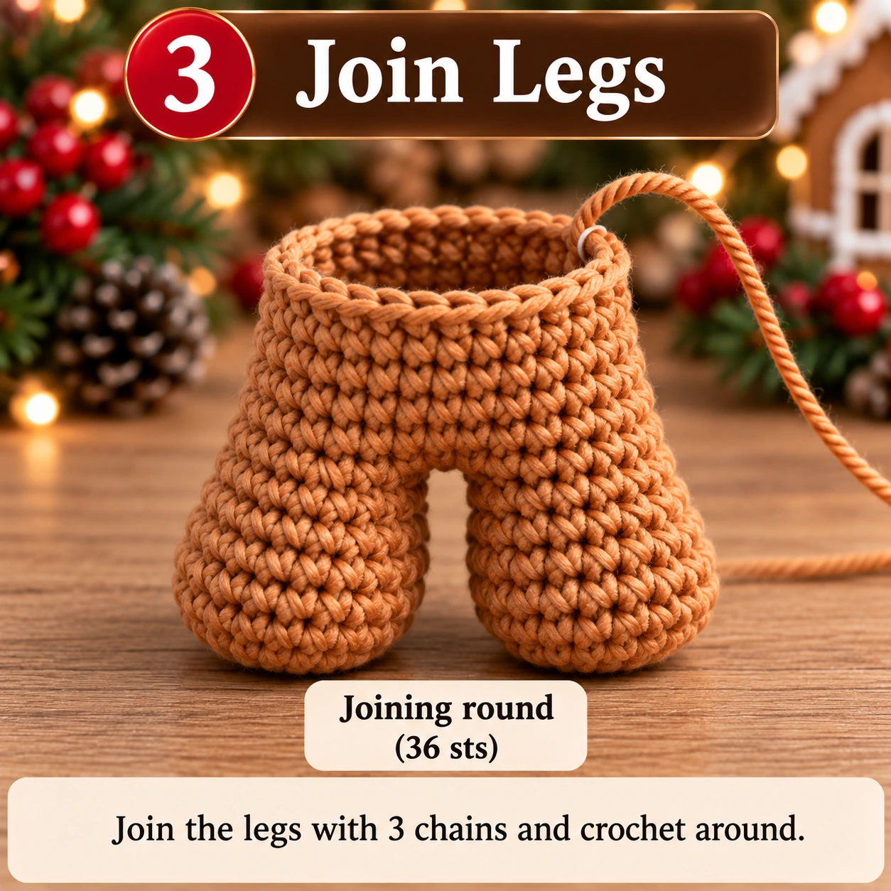 Join crochet gingerbread man legs step by step