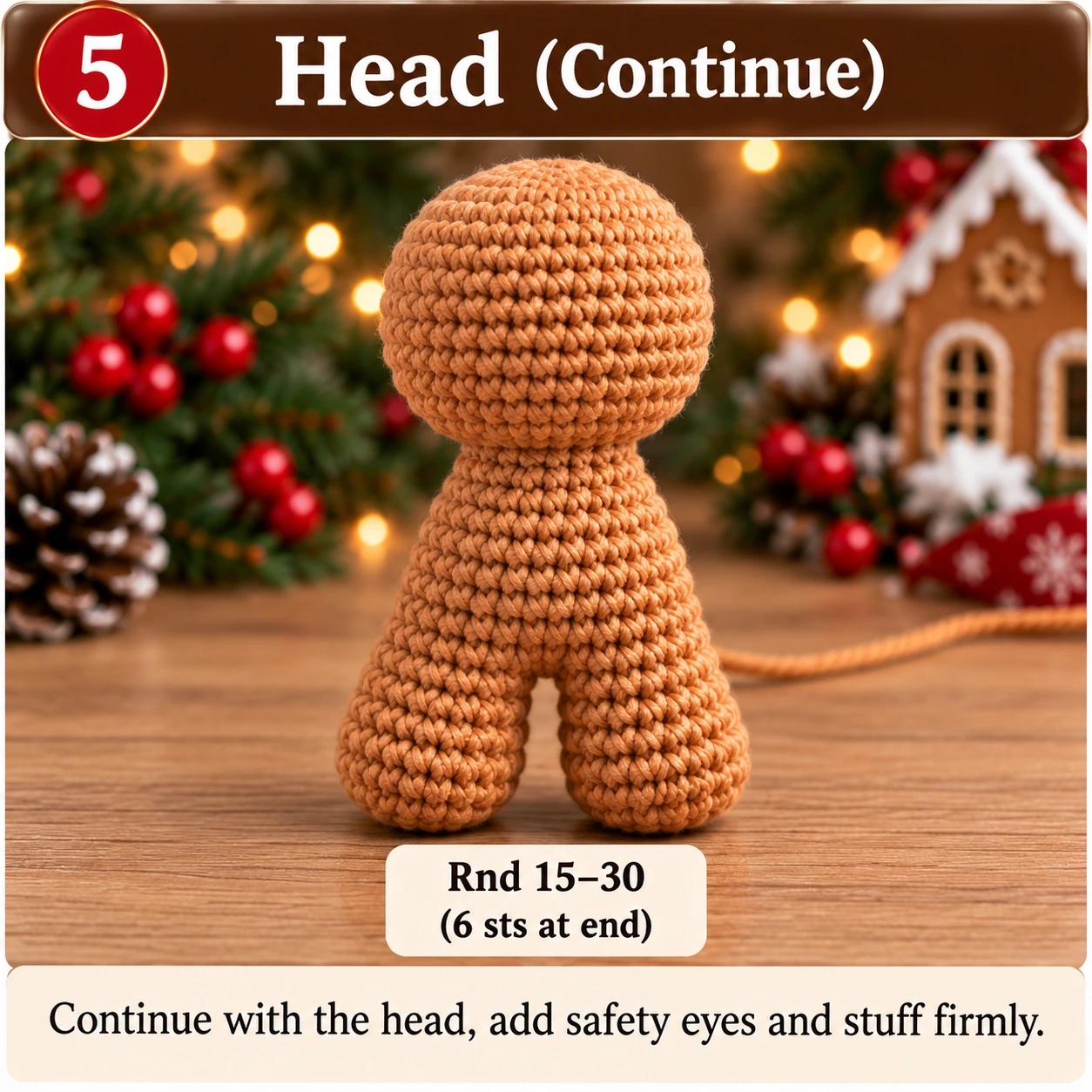 Crochet gingerbread man head step by step
