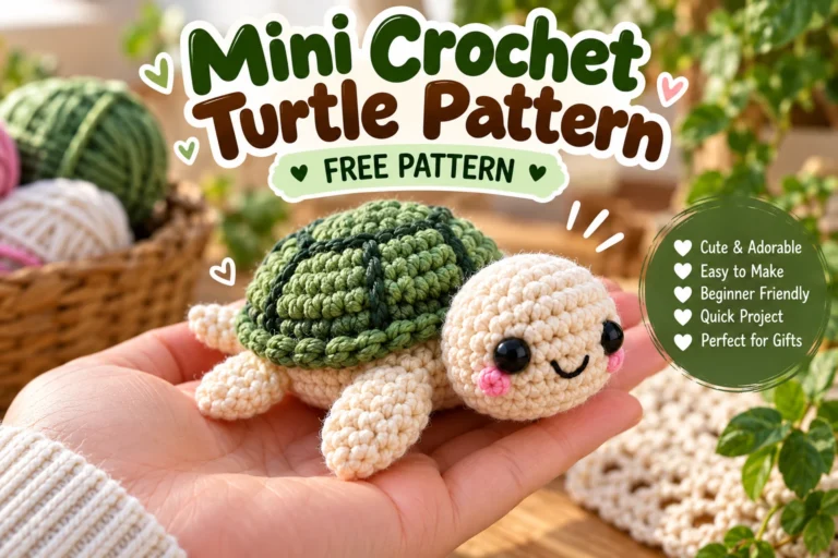 Mini crochet turtle pattern finished amigurumi in cream and green