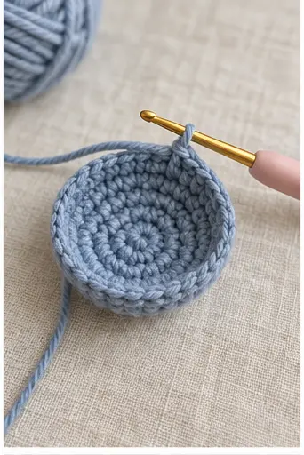 Rounded blue crochet body of a mini whale