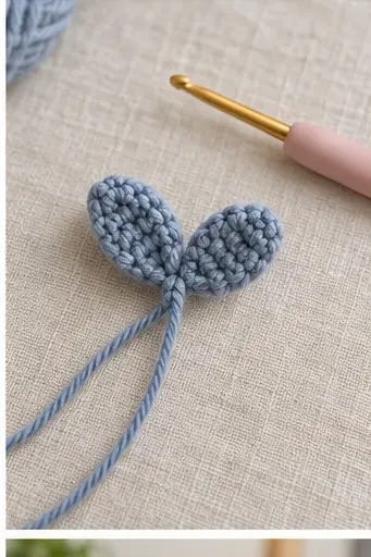 Embroidering the eyes and smile on a mini crochet whale