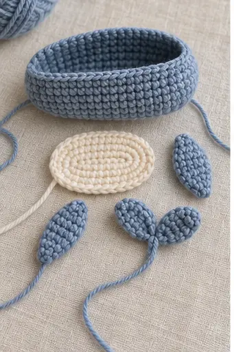 Completed mini crochet whale after attaching fins and tail