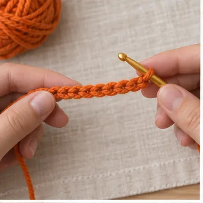 Orange foundation chain for a ribbed crochet pumpkin