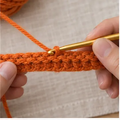 Working back-loop-only stitches in orange yarn