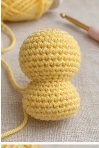 Orange bill crocheted directly onto the yellow duck face