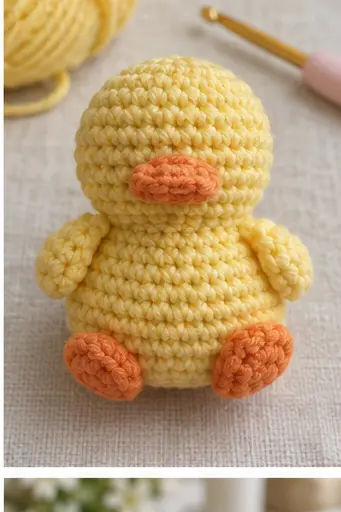 Adding small orange chain toes to a crochet duck