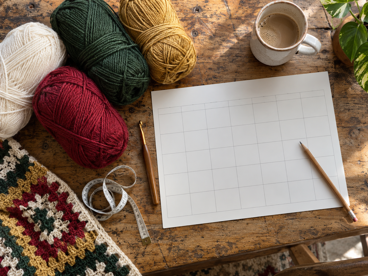 Calendar yarn and notes for planning a crochet gift