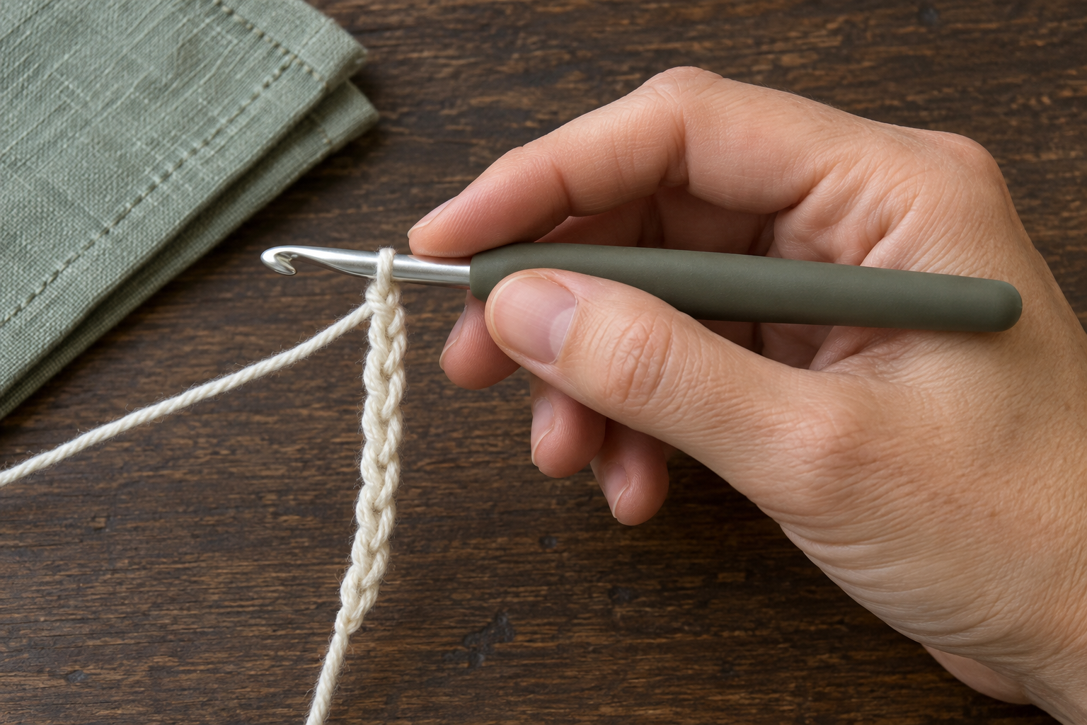 Pencil grip crochet hook position