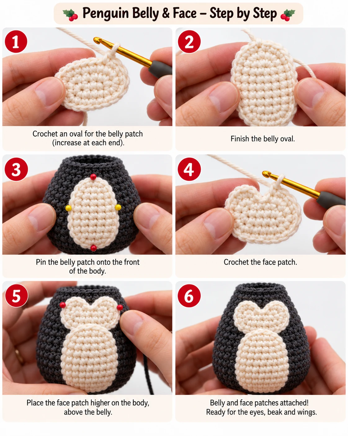 Crochet penguin belly and face patch tutorial