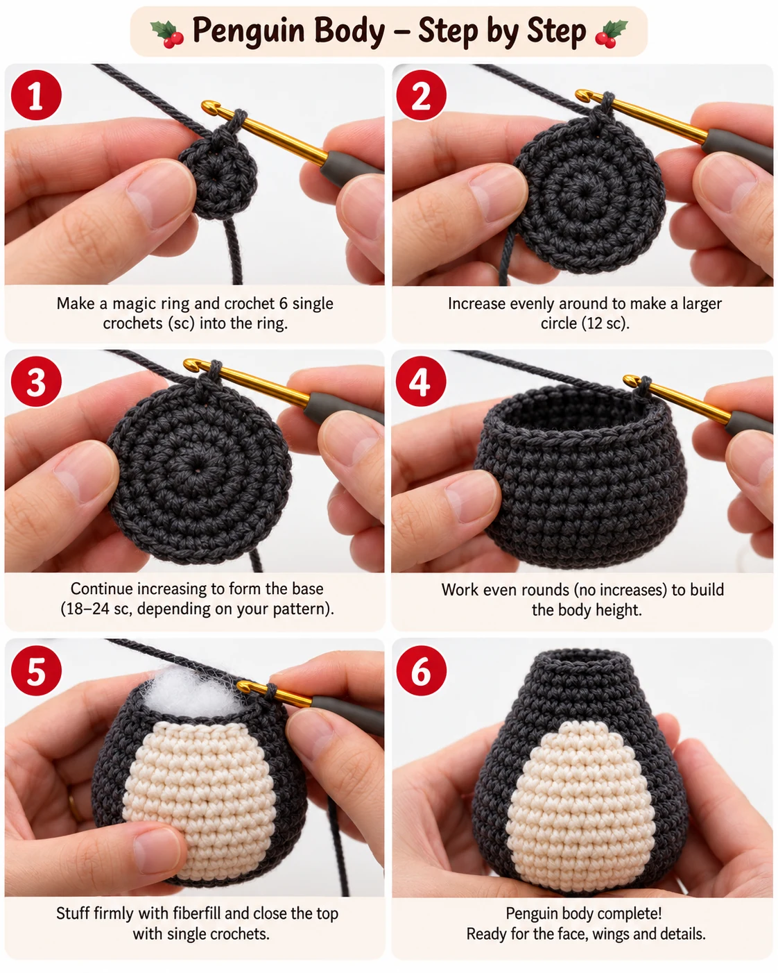 Crochet Christmas penguin body tutorial