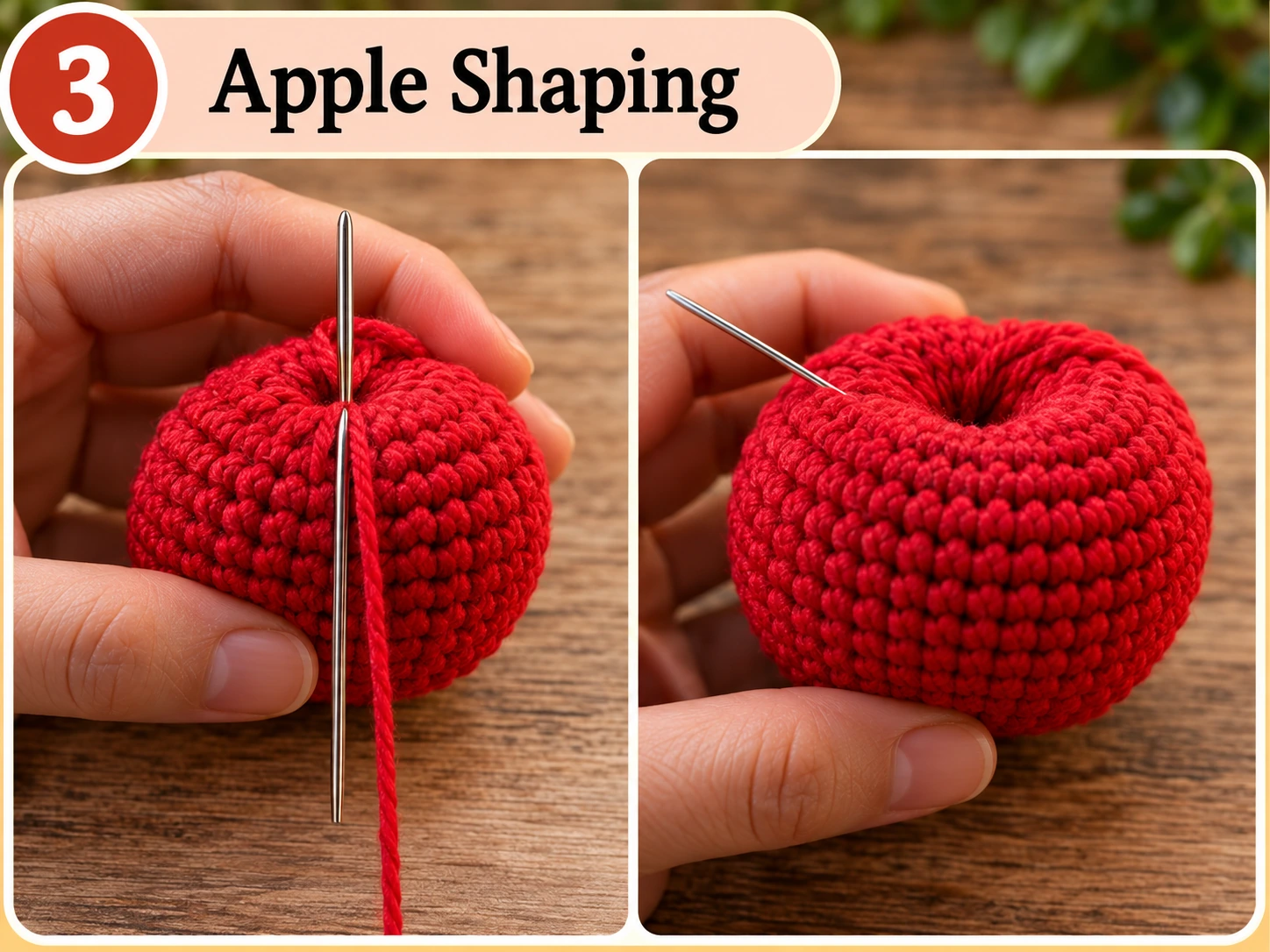 How to shape the crochet apple with a center indentation