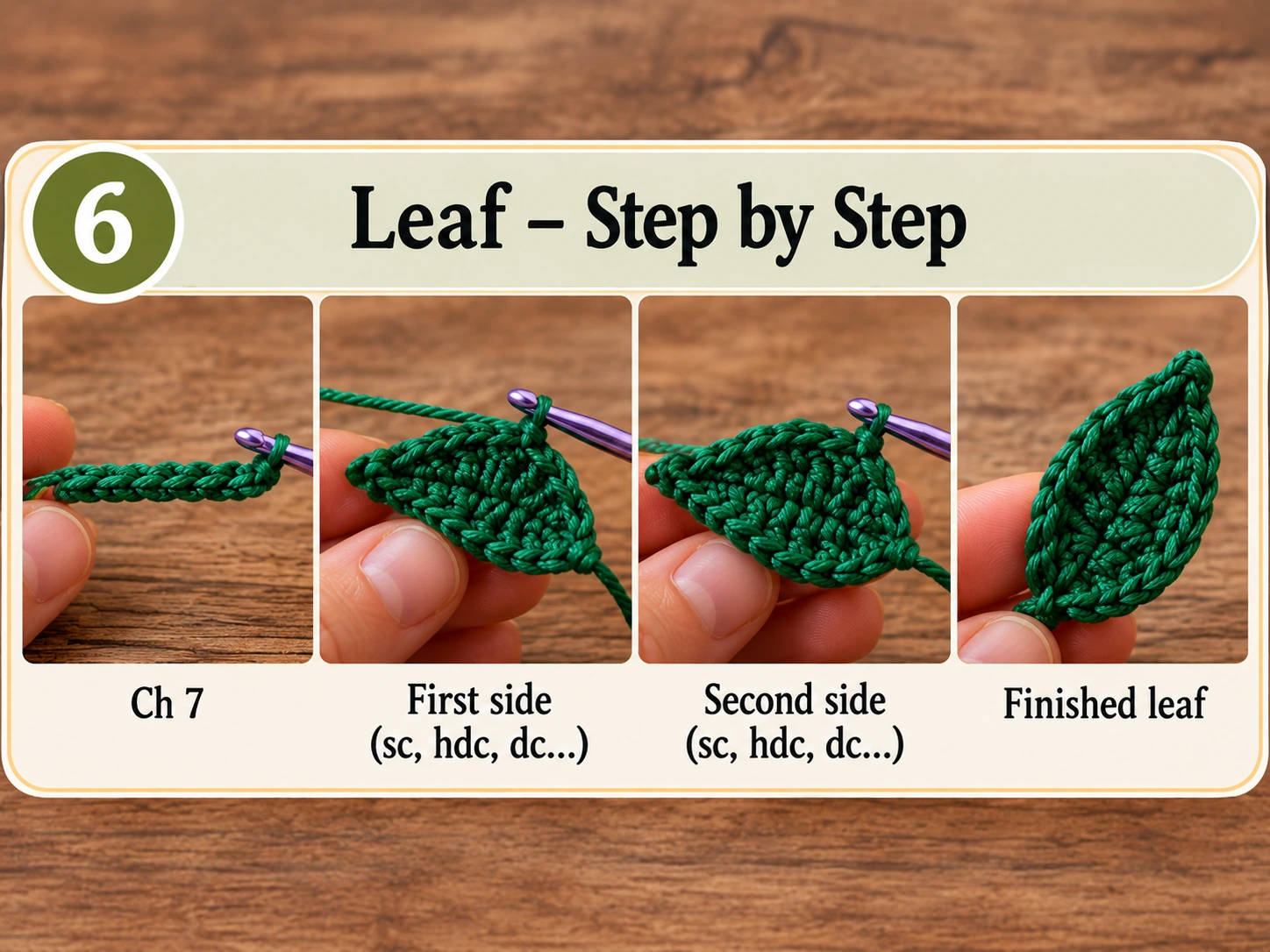 Crochet apple leaf step by step