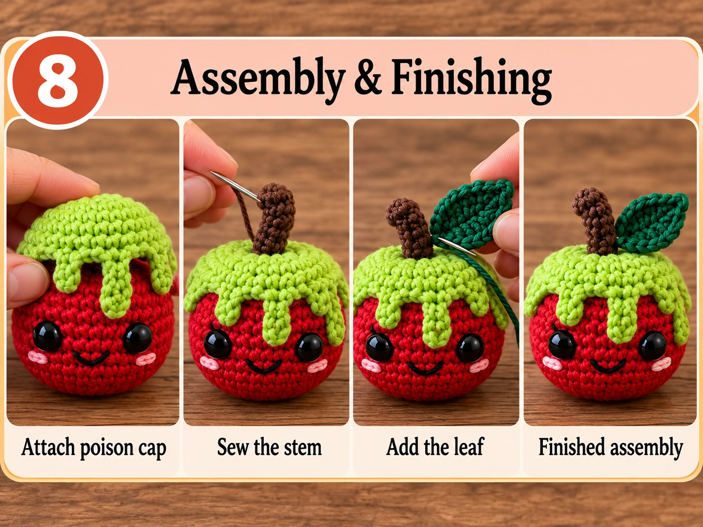 Assembly and finishing steps for the crochet poison apple