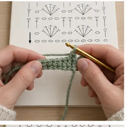 Crochet row marked while following a written pattern
