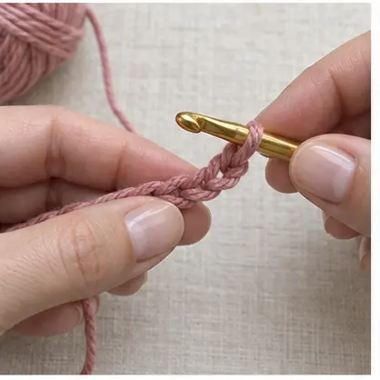 Crochet hook pulling yarn through a foundation chain