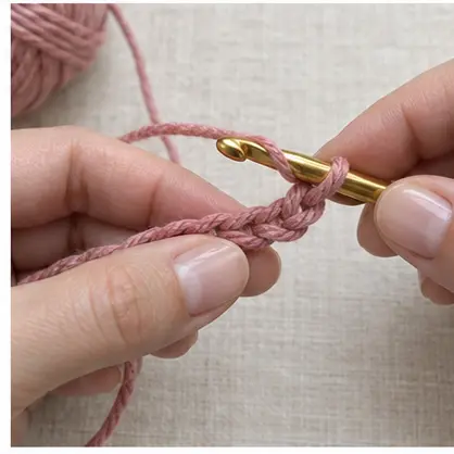 Working repeated single crochet stitches across the first row