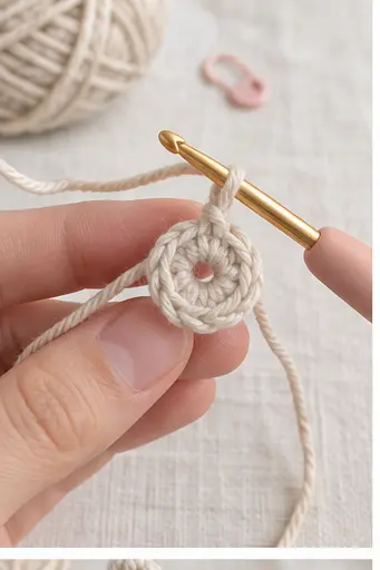 Beginning a no-sew crochet bunny with a magic ring
