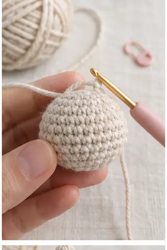 Small round crochet bunny head before ears and body