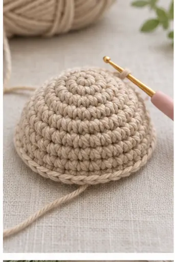 Finished domed beige crochet turtle shell