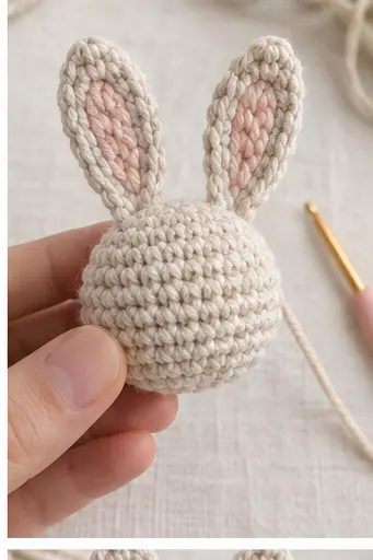 Two long crochet bunny ears attached directly to the head