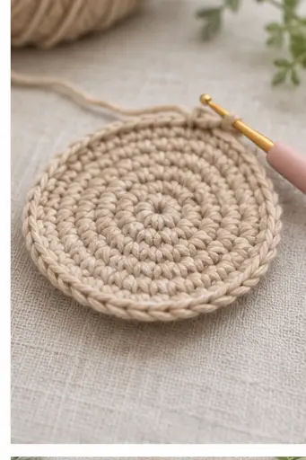 Flat round crochet base for a baby turtle shell