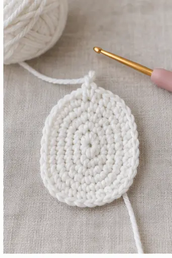 White oval crochet belly panel for penguin amigurumi