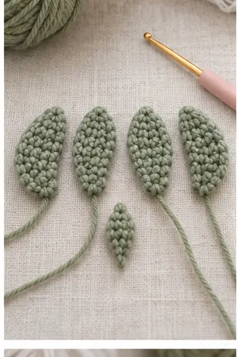 Four matching sage crochet flippers and a small tail