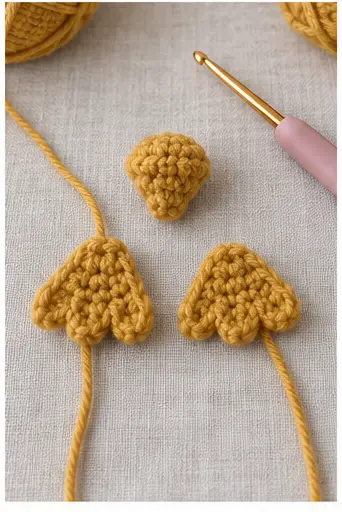 Mustard crochet penguin beak and two webbed feet