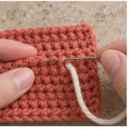 Yarn needle changing direction through adjacent crochet stitches