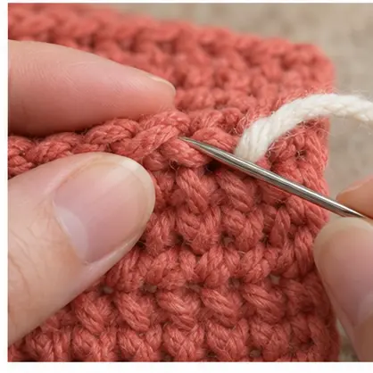 Needle splitting one yarn ply to secure a crochet tail