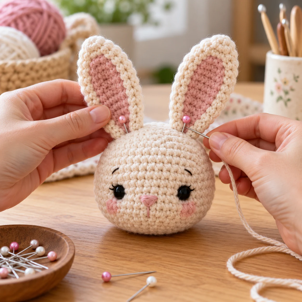 Pinning and sewing amigurumi ears symmetrically