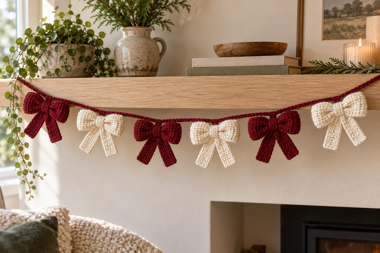 Crochet Christmas Bow Garland – Free Step-by-Step Pattern