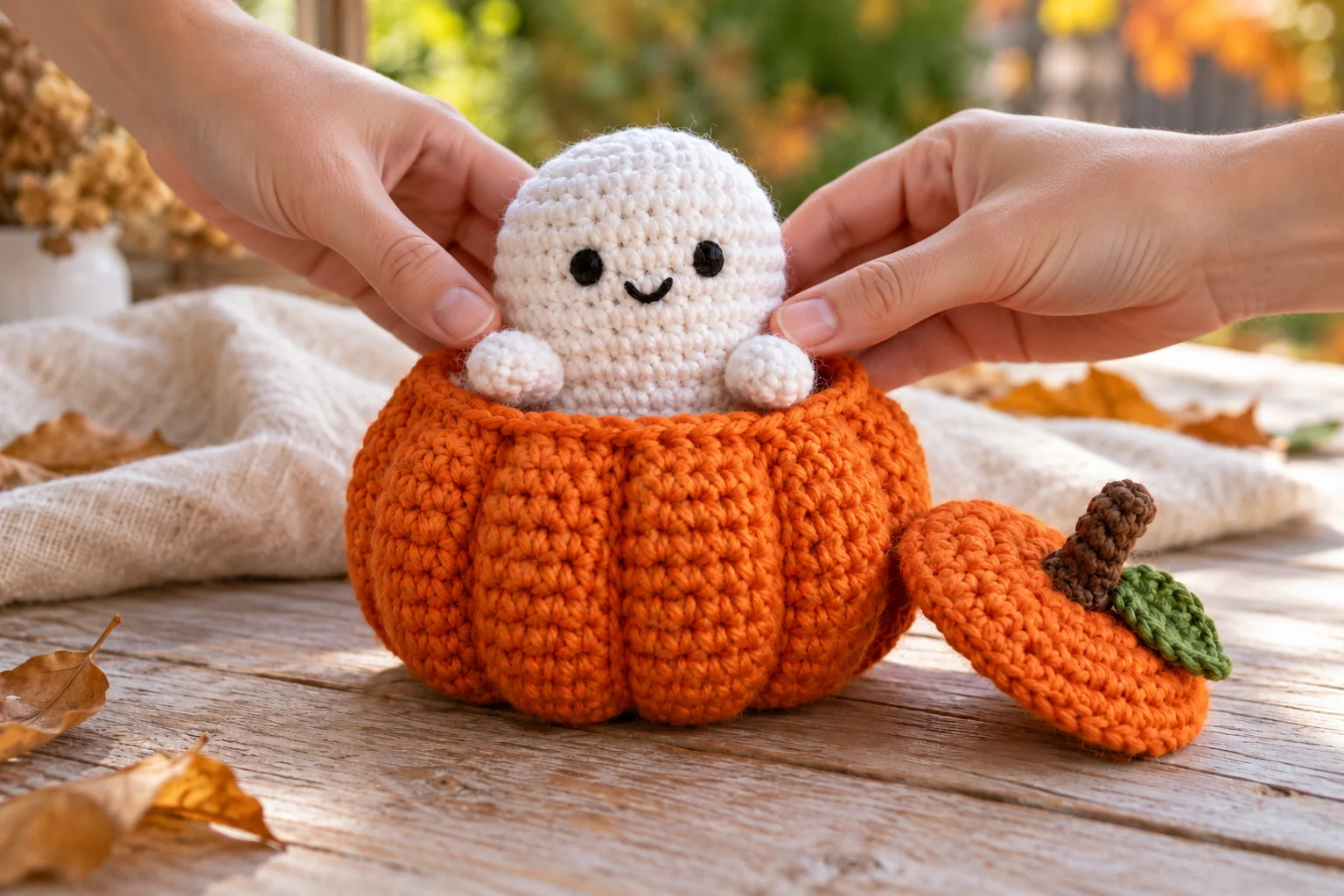 Crochet ghost in a pumpkin: assembly