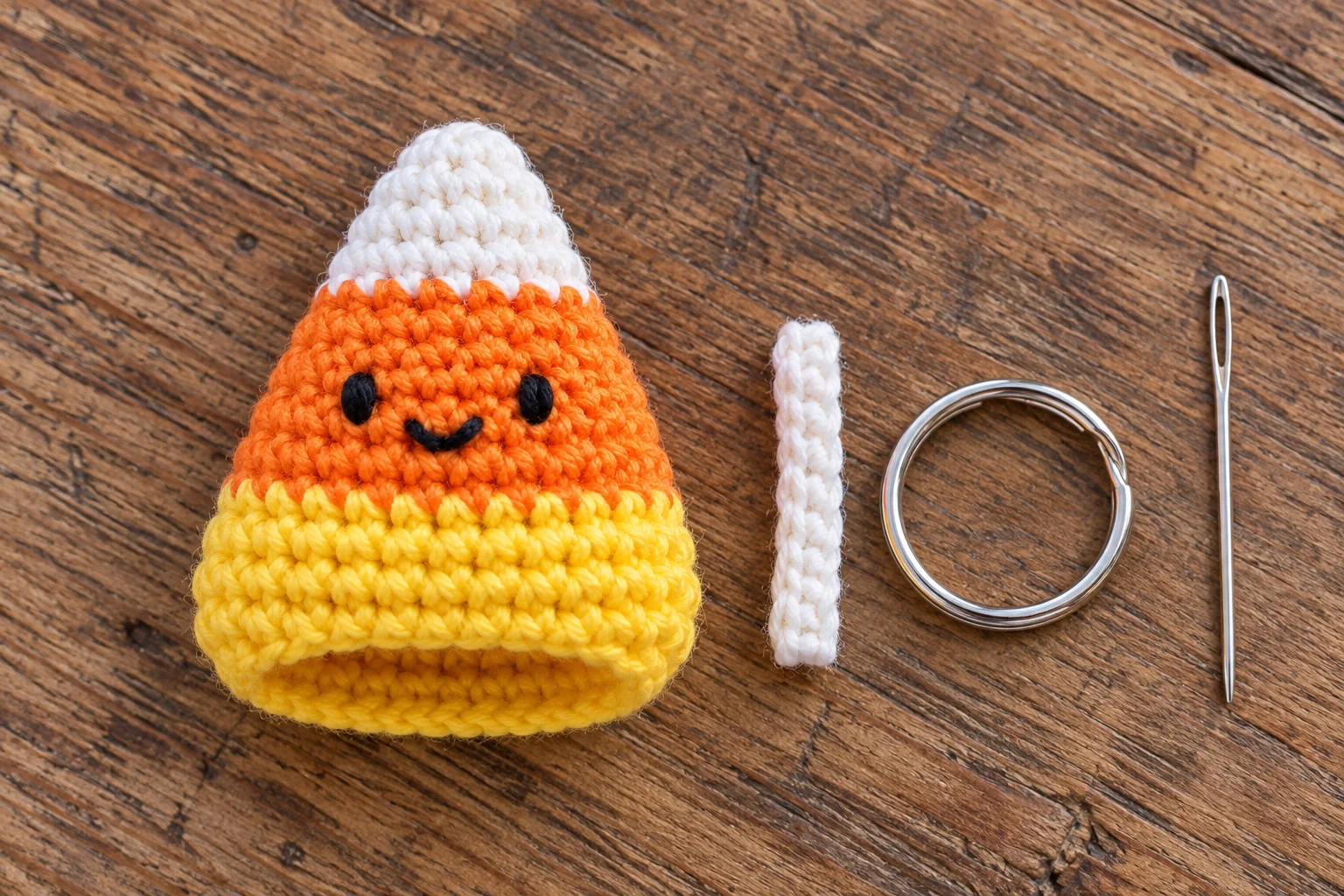 Crochet hanging loop attached to a silver key ring