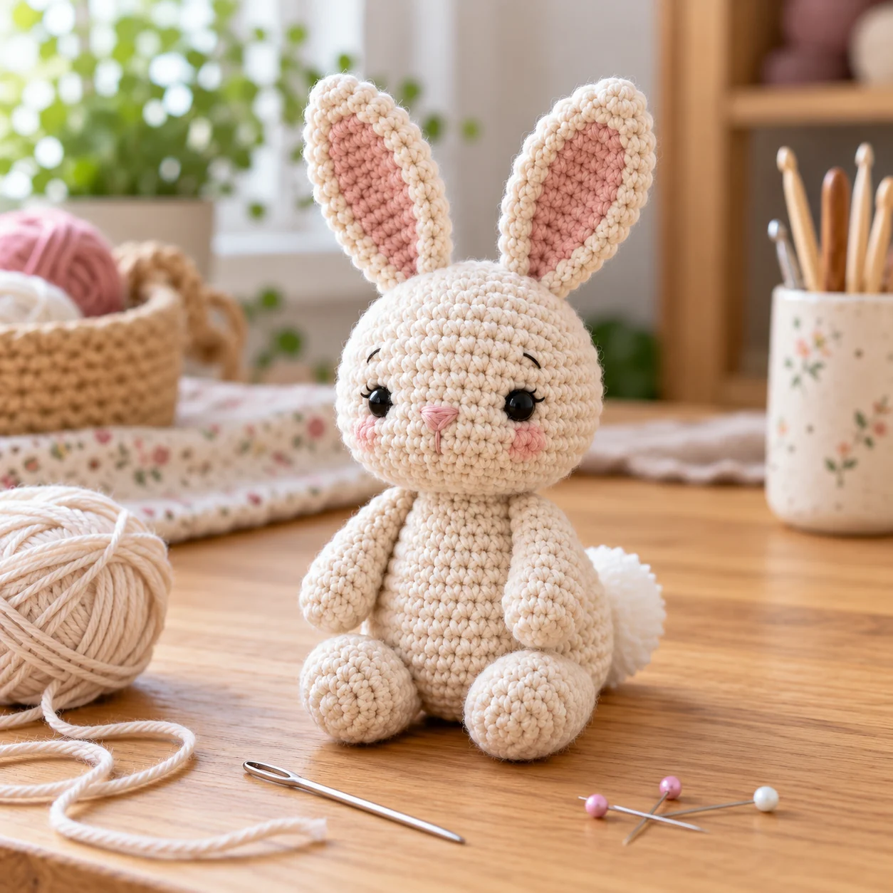 Finished amigurumi bunny after neat assembly