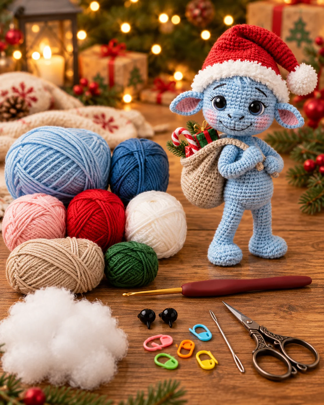 Blue Christmas Creature Crochet Pattern | Holiday Amigurumi