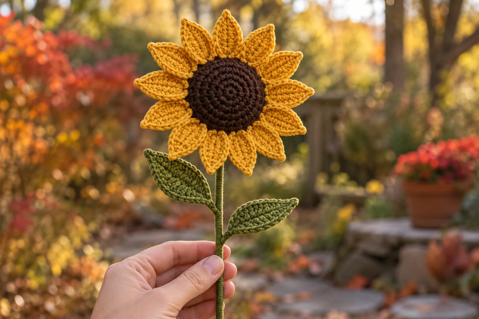 Crochet Autumn Sunflower – Free Flower Pattern for a Cozy Fall Bouquet