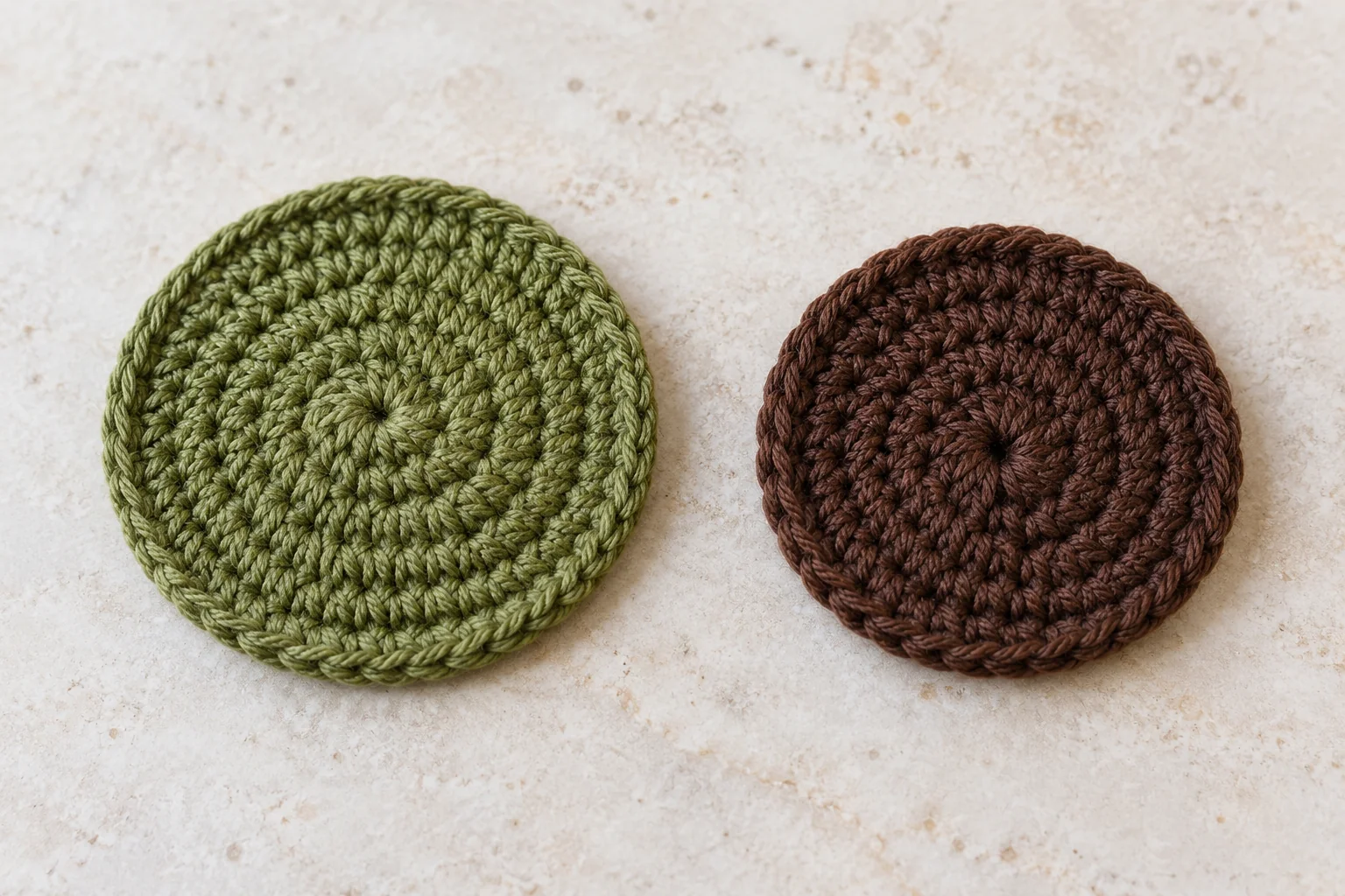 Green crochet backing beside brown sunflower center